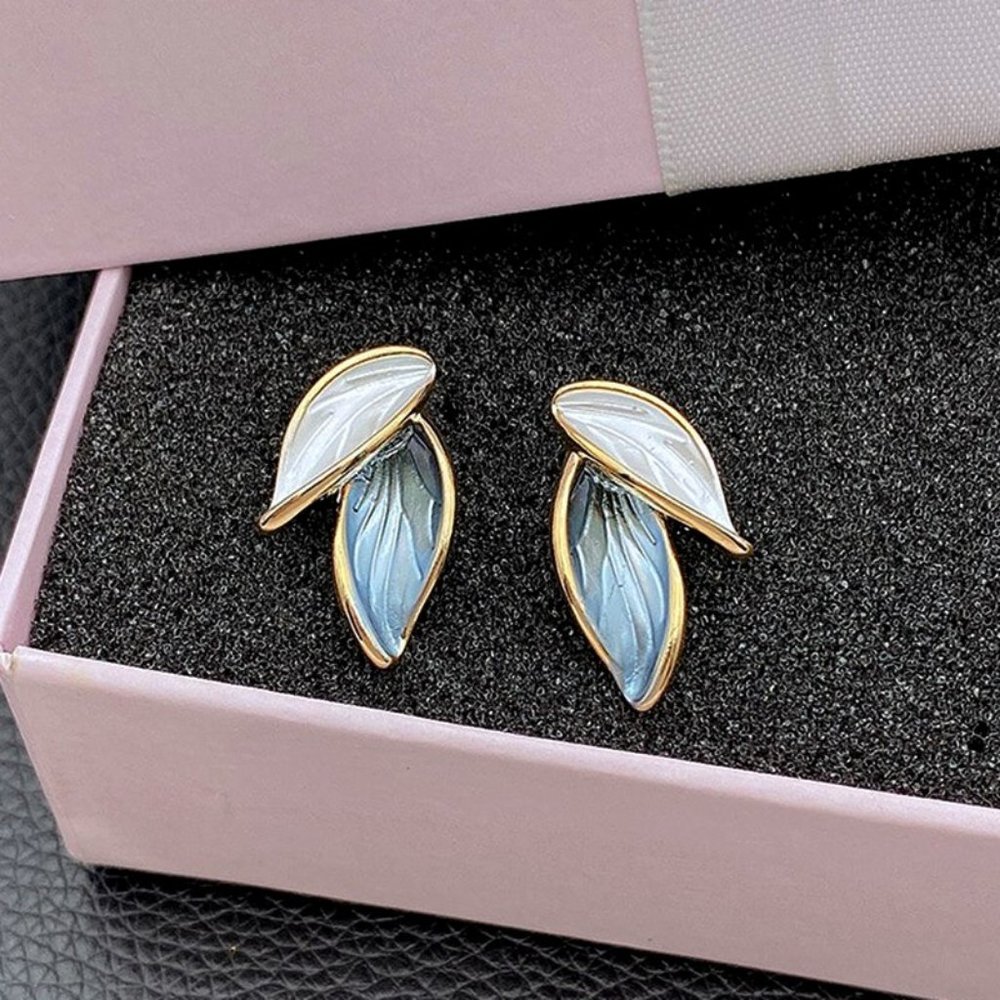 Trendy Charm Morandi Style Plant Leaves Enamel Stud Earrings for Women - Picture 9 of 9